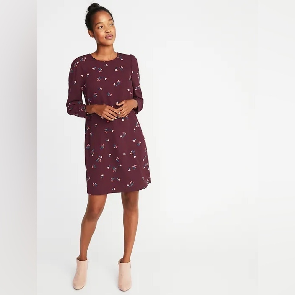 Old navy women’s medium 8 10 dress shift Floral Burgundy business casual nwt